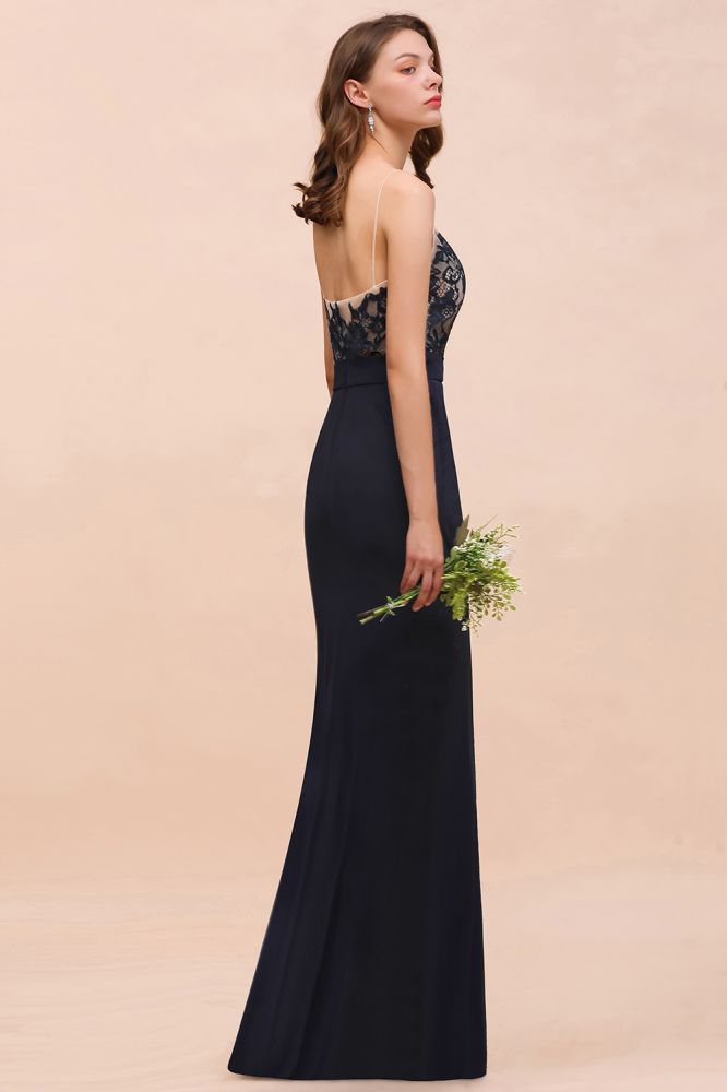 Vestido de dama de honor azul marino sin mangas con escote corazón y estampado floral de sirena