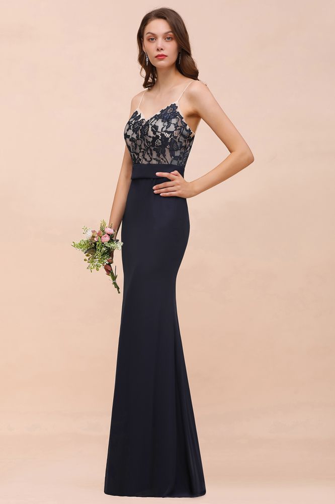 Vestido de dama de honor azul marino sin mangas con escote corazón y estampado floral de sirena