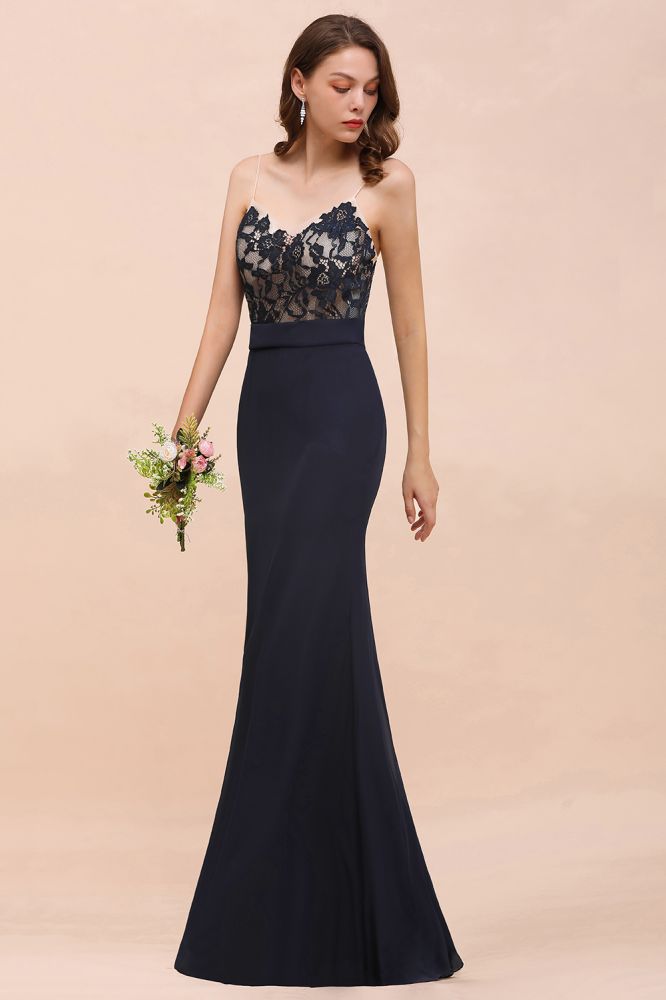 Vestido de dama de honor azul marino sin mangas con escote corazón y estampado floral de sirena