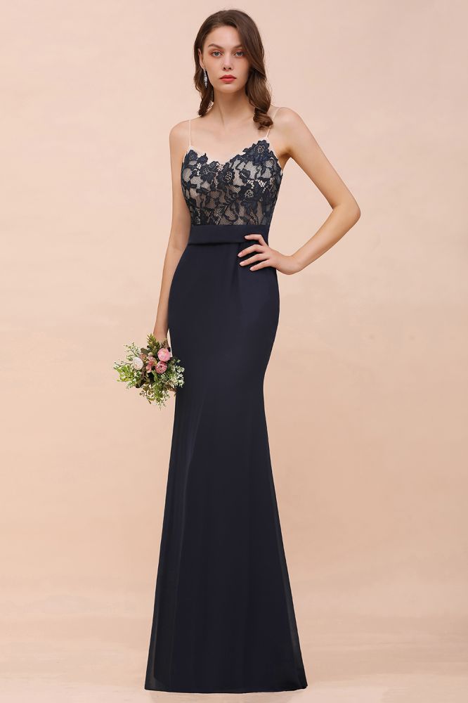 Vestido de dama de honor azul marino sin mangas con escote corazón y estampado floral de sirena