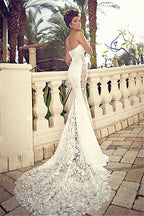Vestido de novia de encaje con escote corazón, corte sirena, cremallera, sin mangas