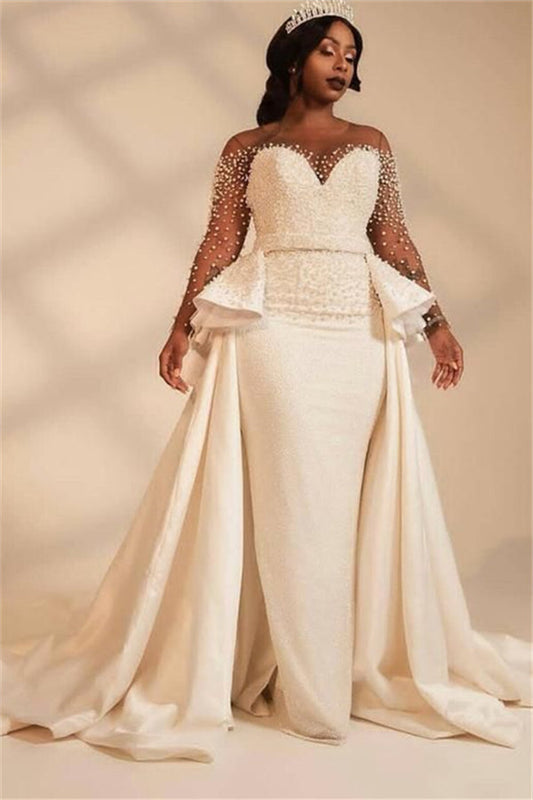 Sweetheart Mermaid Thick WEdding Dress with overskirt