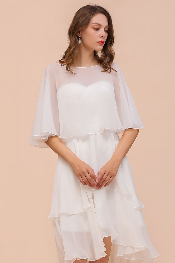 Vestido mini de gasa con escote corazón y capas, sencillo vestido de dama de honor playero para novia