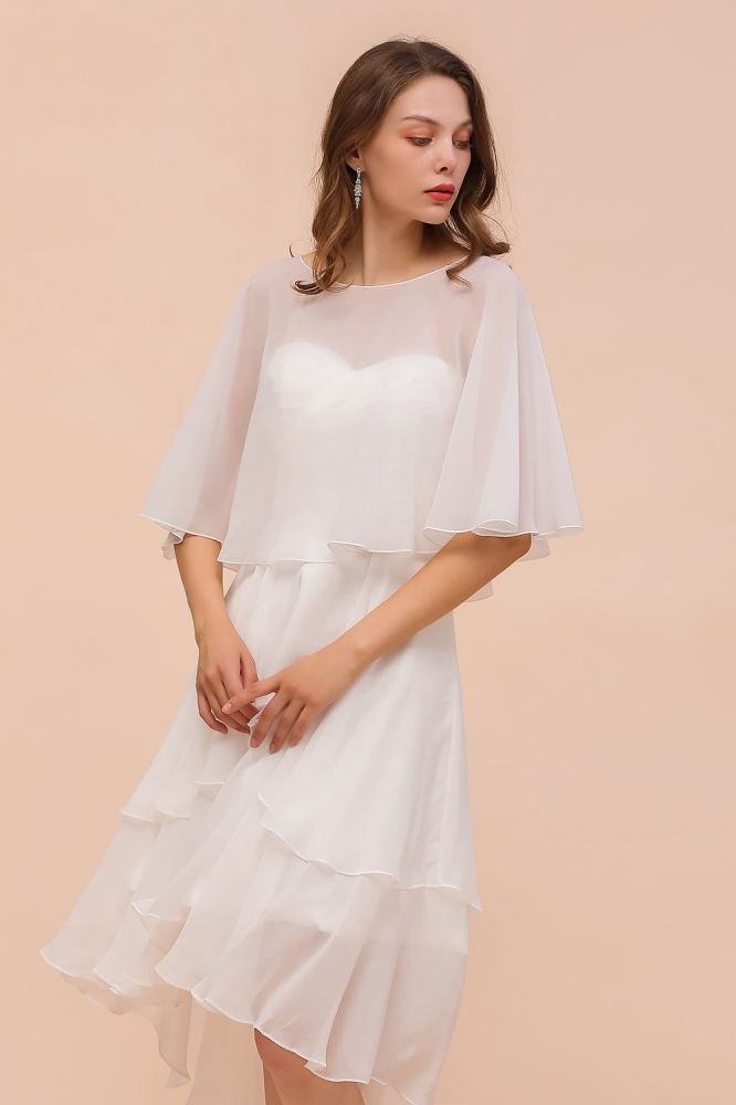 Vestido mini de gasa con escote corazón y capas, sencillo vestido de dama de honor playero para novia