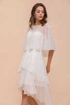 Vestido mini de gasa con escote corazón y capas, sencillo vestido de dama de honor playero para novia
