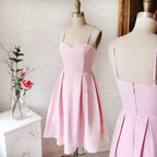 Vestidos de fiesta cortos de satén rosa con escote corazón PD400