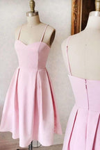 Vestidos de fiesta cortos de satén rosa con escote corazón PD400