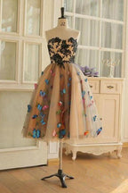 Vestidos de fiesta cortos con escote corazón y corte A, con mariposas, PD409