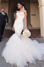 Vestidos de novia de corte sirena con escote corazón y pedrería WD214