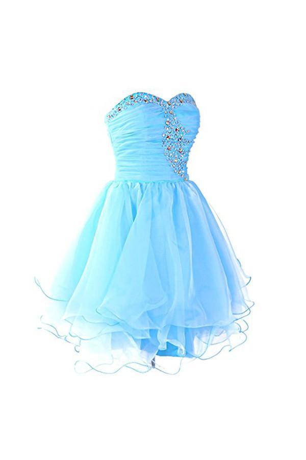 Herzförmiger Ausschnitt Organza Blau Homecoming Kleider Ballkleider PG054