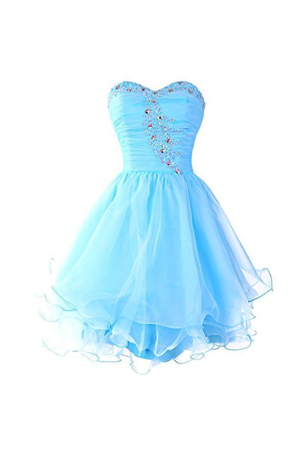 Herzförmiger Ausschnitt Organza Blau Homecoming Kleider Ballkleider PG054