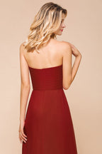 Vestido de dama de honor rojo con escote corazón de gasa hasta el suelo, vestido de invitada de boda sin espalda