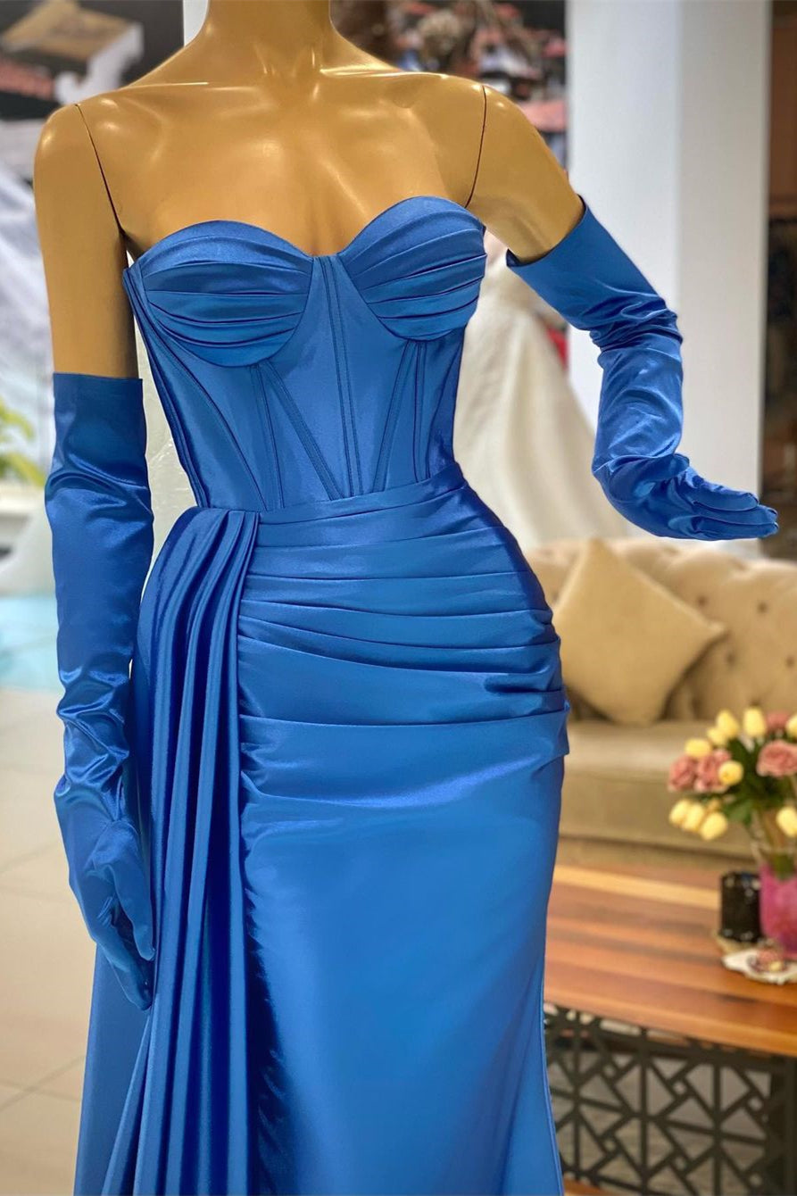 Sweetheart Simple Royal Blue Mermaid Sleeveless Prom Dress With Ruffles