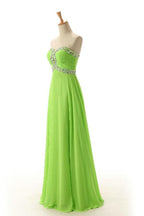 Vestido de fiesta de gasa verde sin mangas con escote corazón y espalda descubierta, PG 243