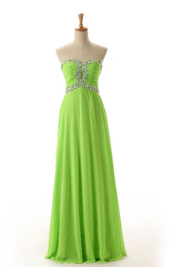 Vestido de fiesta de gasa verde sin mangas con escote corazón y espalda descubierta, PG 243