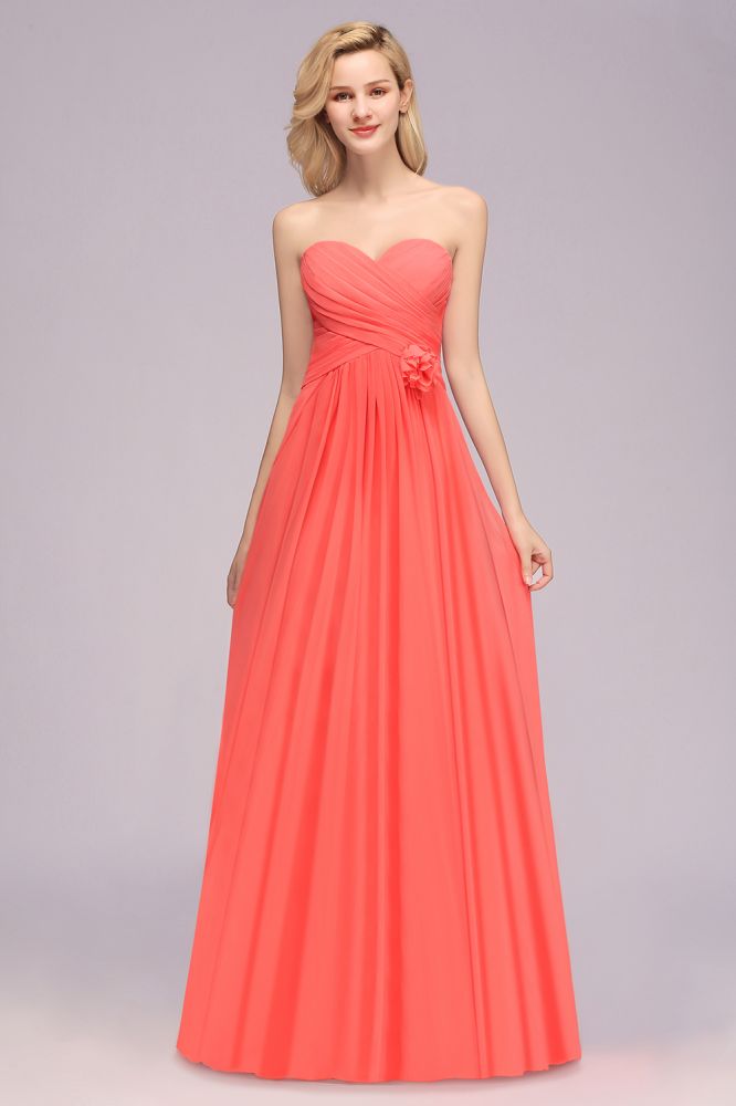 Vestido de noche de gasa con vuelo, sin mangas y escote corazón con volantes para dama de honor