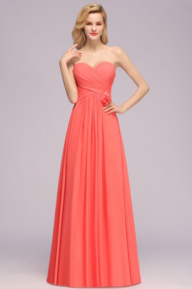 Vestido de noche de gasa con vuelo, sin mangas y escote corazón con volantes para dama de honor
