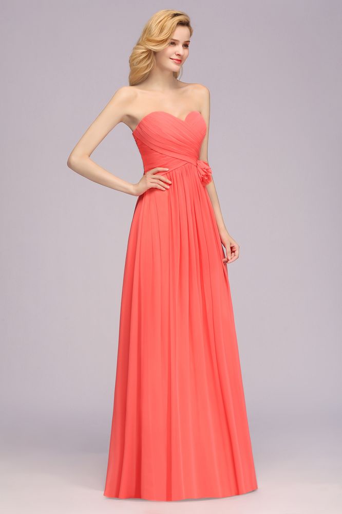 Vestido de noche de gasa con vuelo, sin mangas y escote corazón con volantes para dama de honor
