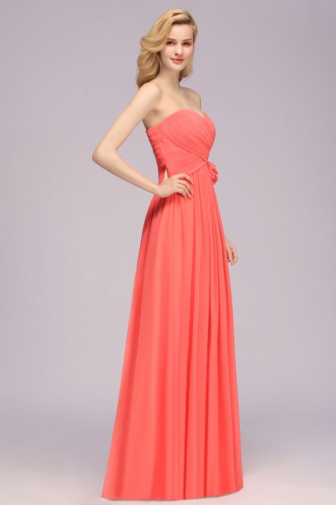 Vestido de noche de gasa con vuelo, sin mangas y escote corazón con volantes para dama de honor