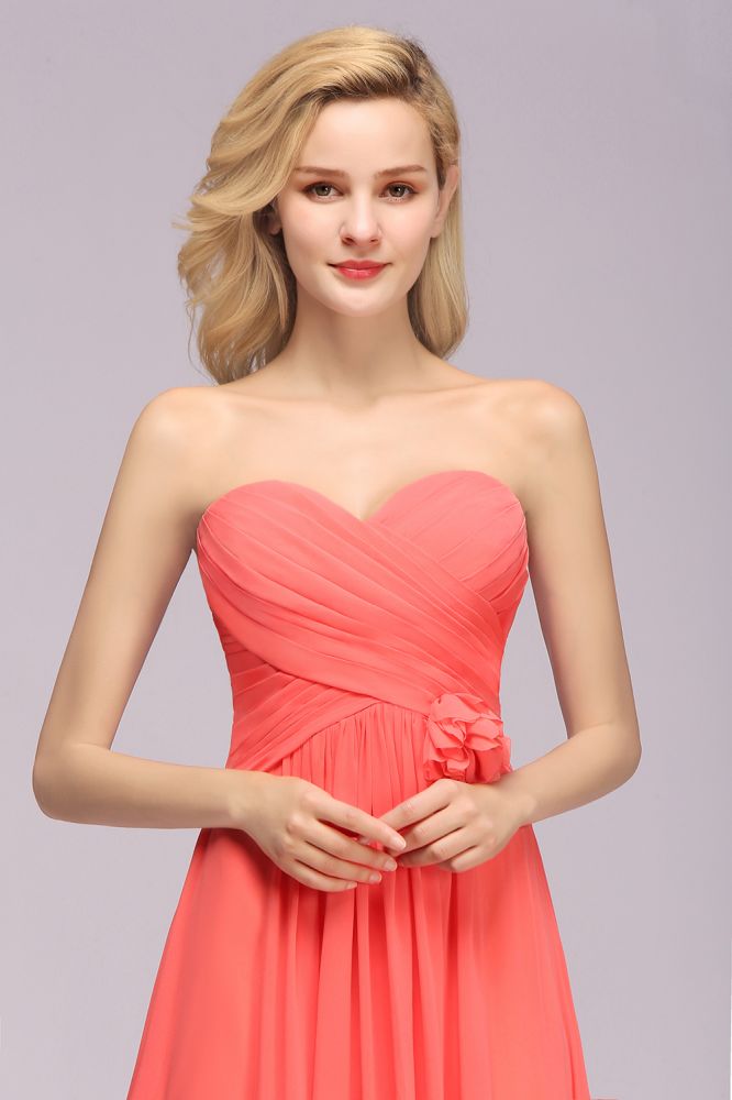 Vestido de noche de gasa con vuelo, sin mangas y escote corazón con volantes para dama de honor