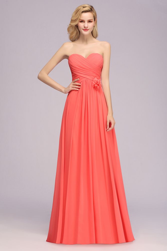 Vestido de noche de gasa con vuelo, sin mangas y escote corazón con volantes para dama de honor