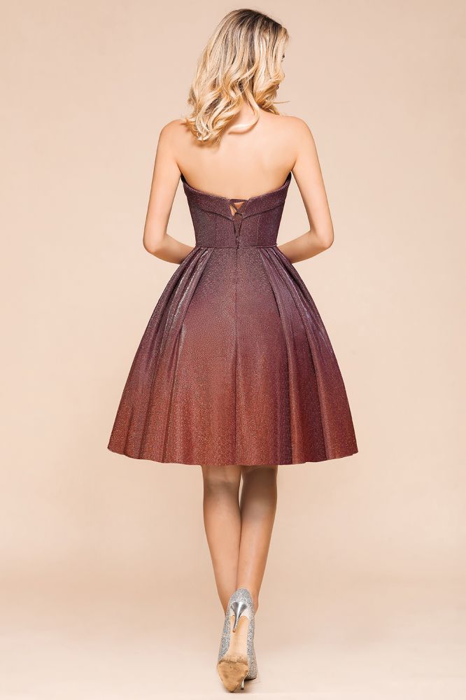 Sweetheart Sleevless Mini Homecoming Dress Bright Silk Knee Length Prom Dress