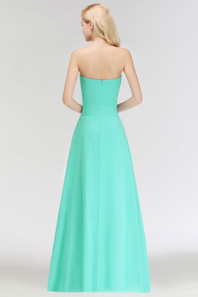 Vestido de dama de honor con escote corazón, sin tirantes, largo hasta el suelo, con volantes en la parte superior