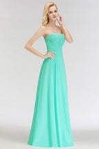 Vestido de dama de honor con escote corazón, sin tirantes, largo hasta el suelo, con volantes en la parte superior