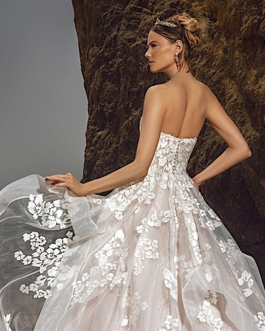 Sweetheart Tulle Floral Wedding Dress Sleeveless Aline Bridal Dress