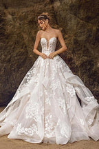Herzförmiges Tüll-Brautkleid mit Blumenmuster, ärmellos, A-Linie 