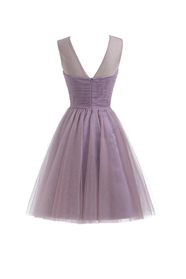 Vestidos de fiesta cortos de tul con escote corazón en morado claro para el regreso a casa PG069