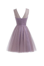 Vestidos de fiesta cortos de tul con escote corazón en morado claro para el regreso a casa PG069