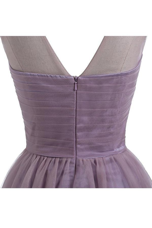 Vestidos de fiesta cortos de tul con escote corazón en morado claro para el regreso a casa PG069
