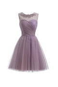 Vestidos de fiesta cortos de tul con escote corazón en morado claro para el regreso a casa PG069