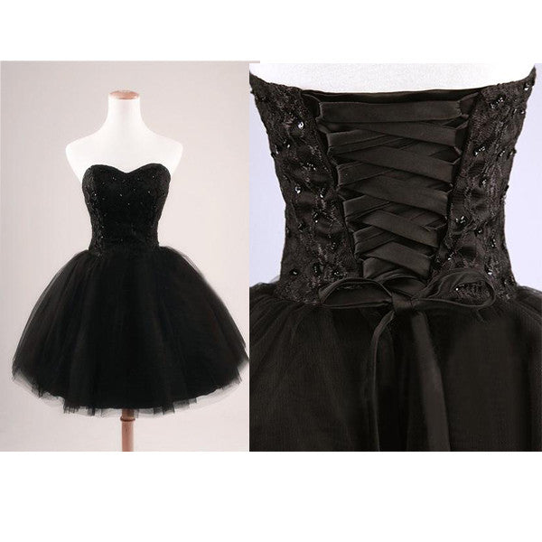 Vestidos de fiesta negros sin tirantes de tul