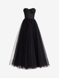 Talia | Black A Line Sweetheart Corset Tulle Prom Dress with Slit
