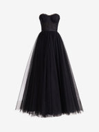 Talia | Black A Line Sweetheart Corset Tulle Prom Dress with Slit