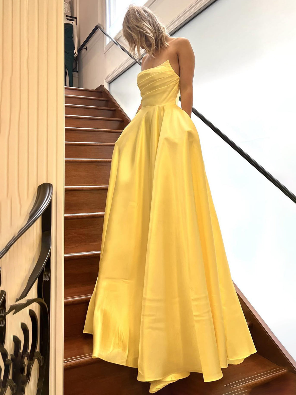 Tanzie | Strapless Sage Green Satin A-line Long Prom Dress