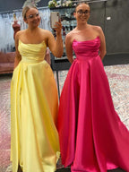 Tanzie | Vestido de fiesta largo de satén verde salvia sin tirantes y corte A
