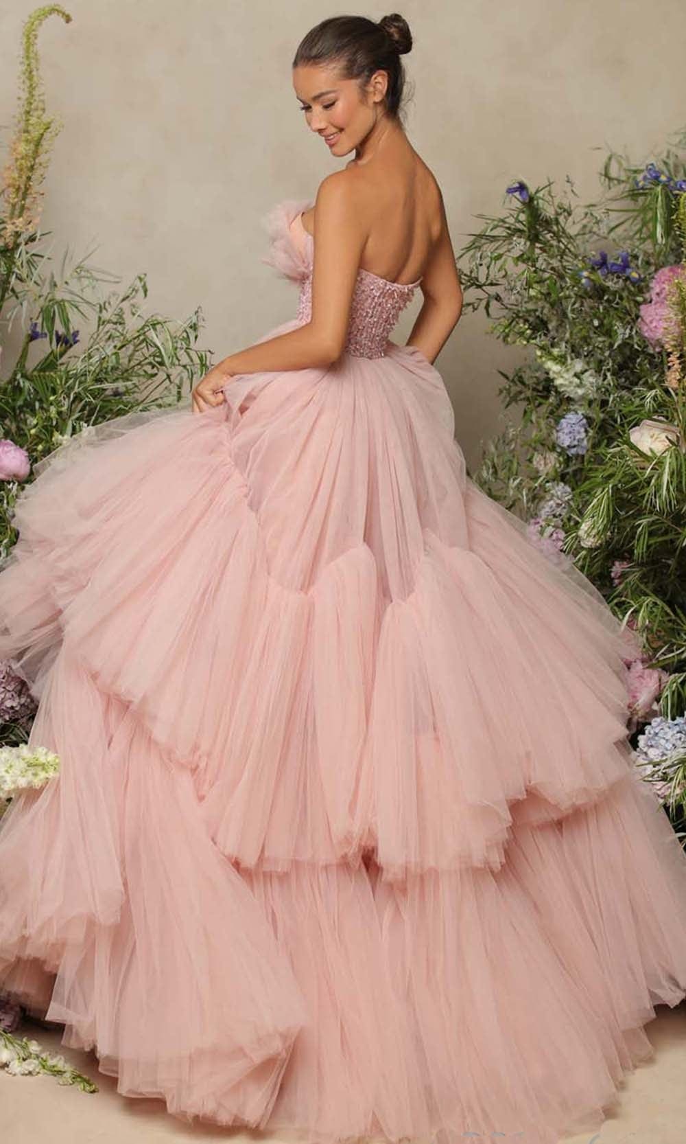 Strapless Tulle Beaded Plus Size Prom Gown