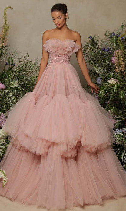 Strapless Tulle Beaded Plus Size Prom Gown