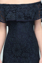 Vestidos de fiesta de encaje con hombros descubiertos, corte sirena, color negro, hasta la rodilla