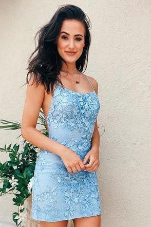 Vestido de fiesta corto rosa con apliques y lazo en la espalda, vestido de regreso a casa PD327