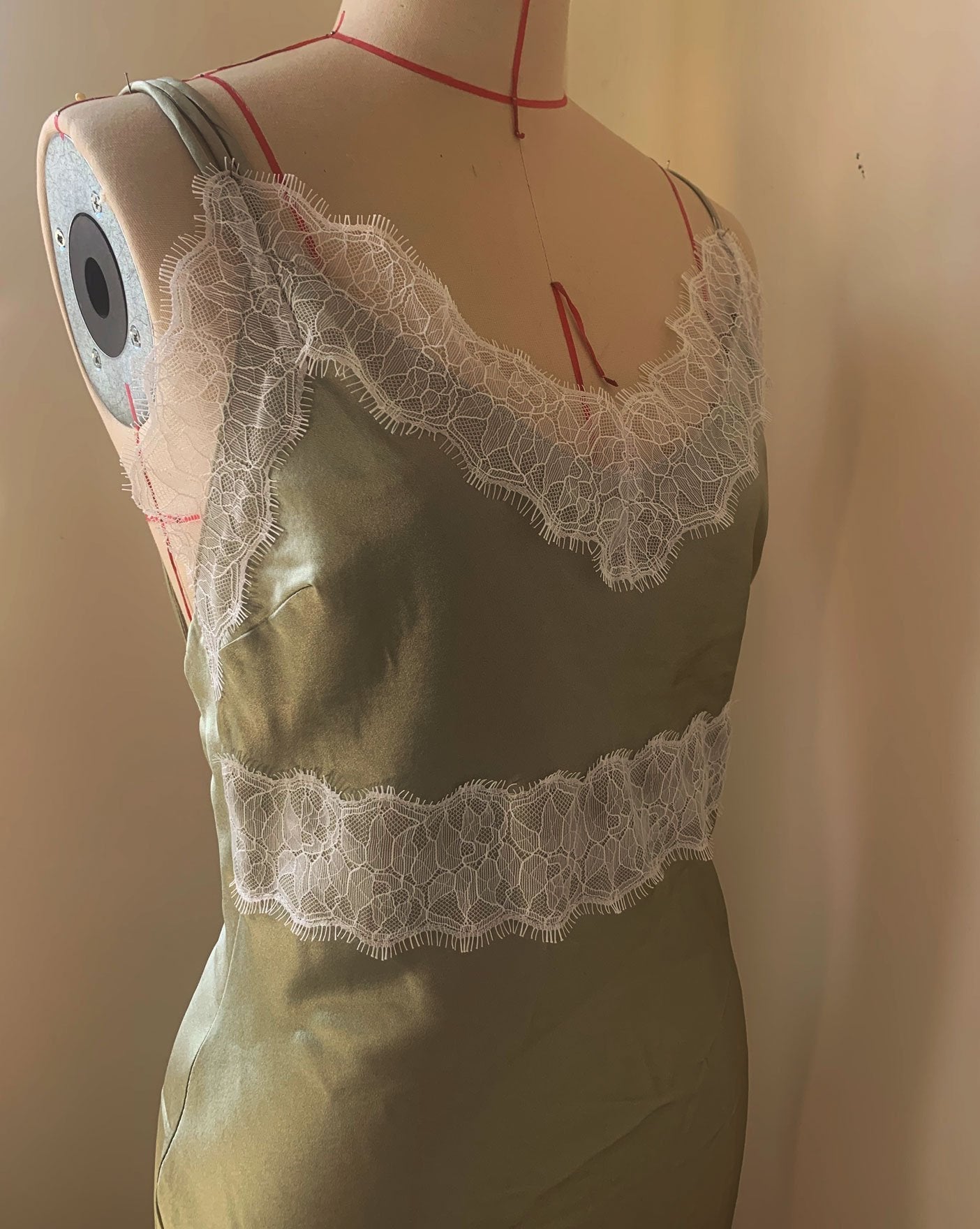 Tin Sage Green Mulberry Silk Dress Gown