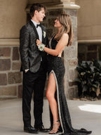 Tove | Orangefarbenes Meerjungfrau-Ballkleid mit einer Schulter und Schlitz