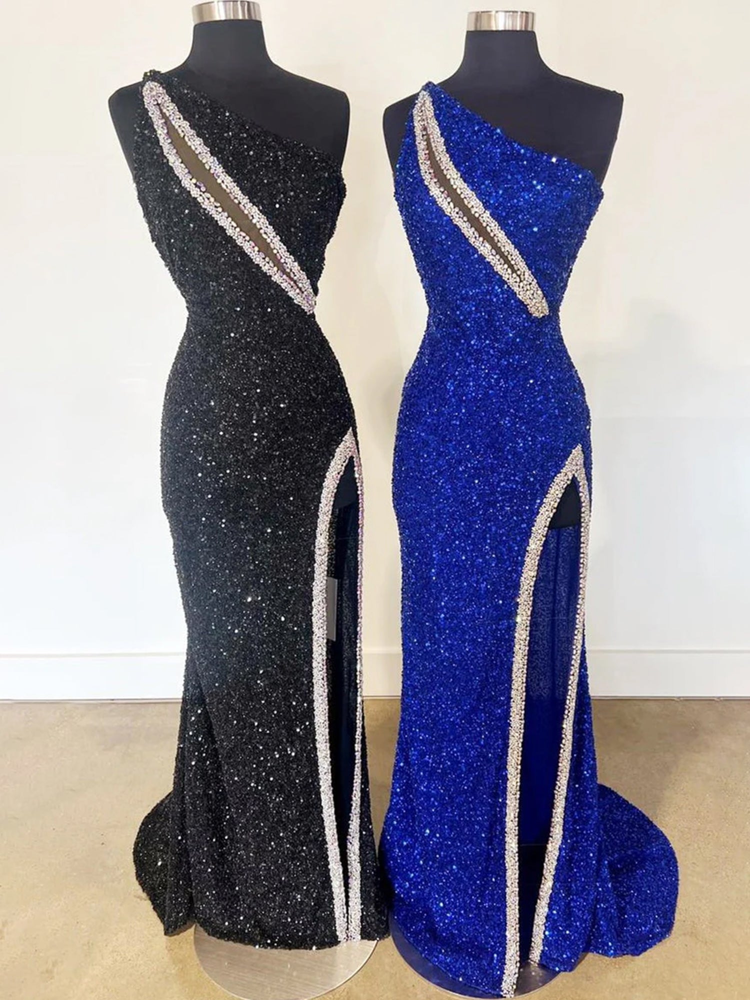 Tove | Orangefarbenes Meerjungfrau-Ballkleid mit einer Schulter und Schlitz