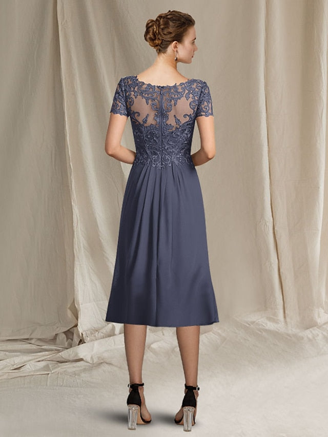 Vestidos de madre de la novia de corte A/princesa, escote en V y largo hasta la rodilla
