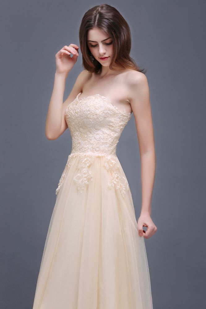 Vestido de fiesta de tul con apliques hasta el suelo estilo Aline