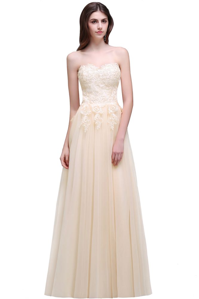 Vestido de fiesta de tul con apliques hasta el suelo estilo Aline