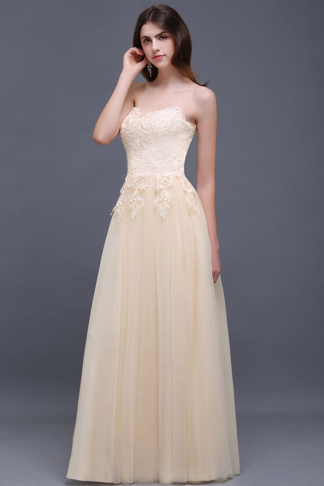 Vestido de fiesta de tul con apliques hasta el suelo estilo Aline
